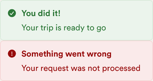 Success and critical alerts with icons are clear even without color.