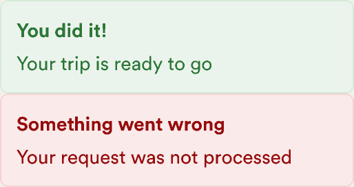 Success and critical alerts without icons aren't clear without color.